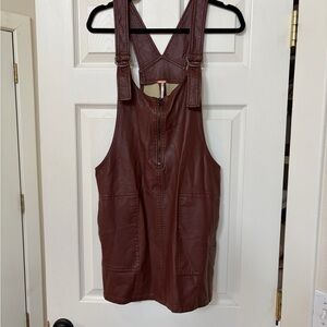 Women's Brown Free People Faux Leather overall Jumper Mini Dress